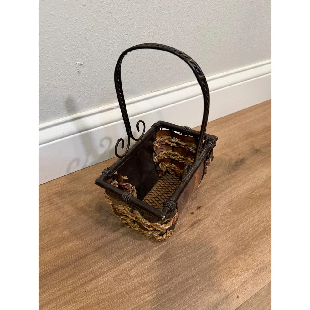 Rooster Decorative Basket Small Brown Rustic Farmhouse Country Kitchen Farm